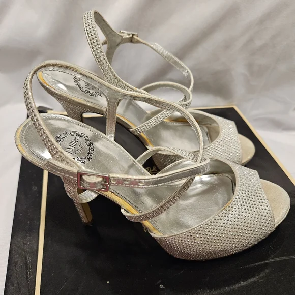 I. MILLER Sherita-FY Bride Prom Silver Platform SZ 7 Womens Strappy Heels - Picture 10 of 12